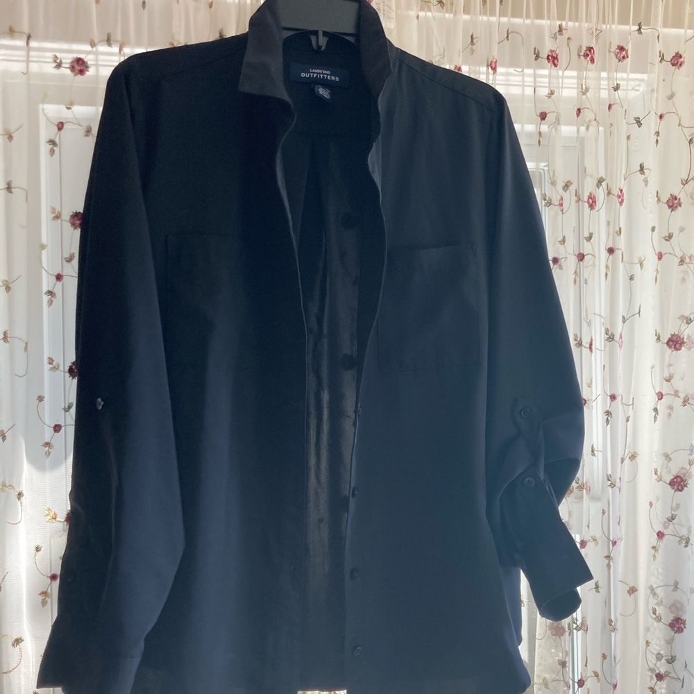 Black button down silky shirt with front pockets